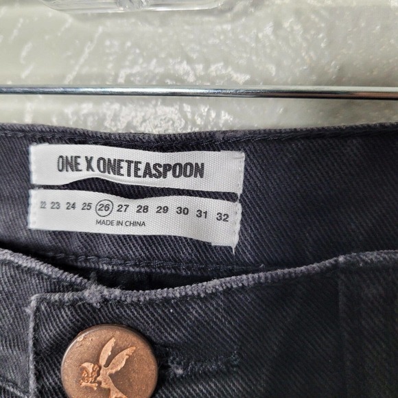 NWT One Teaspoon Jeans 26 Straight Leg Truckers Mid Waist Fray Button Fly black - Picture 5 of 11